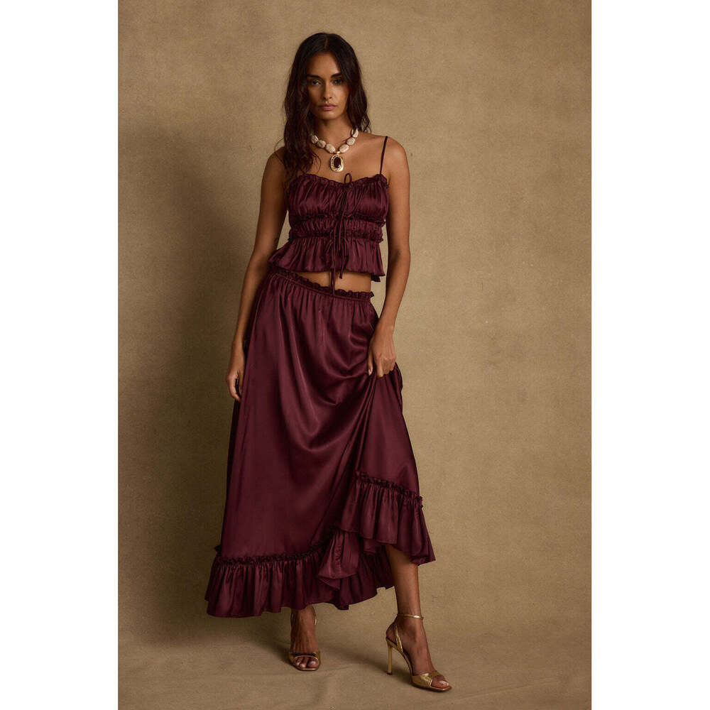 12th Tribe Dahlia Mulberry Satin Maxi Skirt Size MM